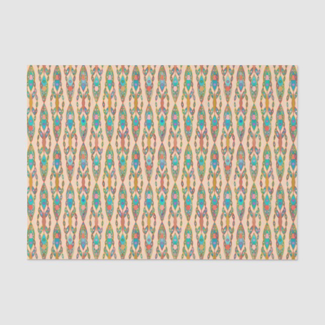 Tribal Batik - Pfirsichrosa und Türkis Seidenpapier (Vorderseite)