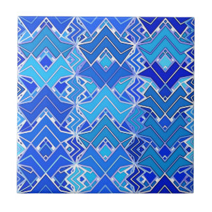 Tribal Batik Print, Cobalt und Cerulean Blue Fliese