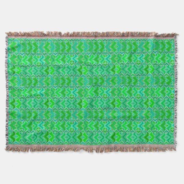 Tribal Batik Print, Jade Green und Lime Green Decke (Vorderseite)