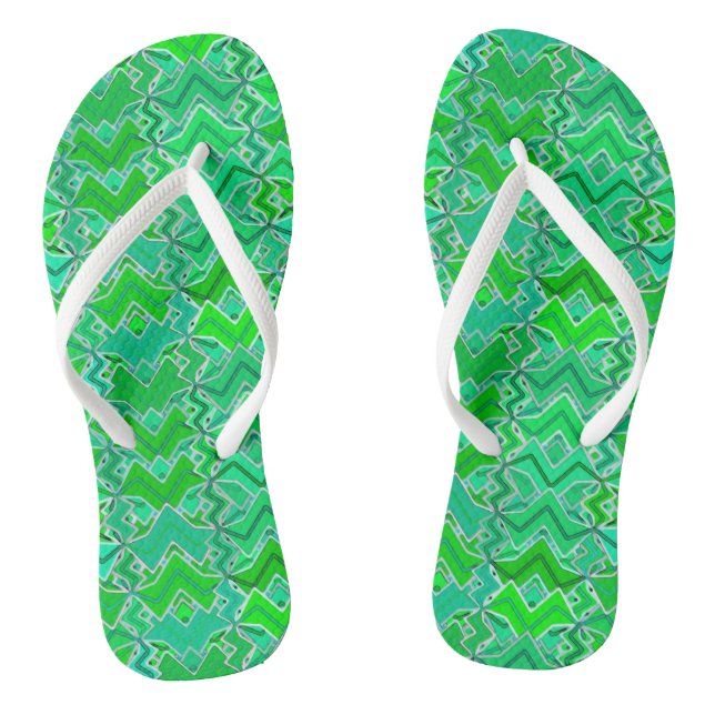 Tribal Batik Print, Jade Green und Lime Green Flip Flops (Fußbett)