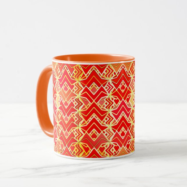Tribal Batik Print, Mandarin und Light Orange Tasse (Vorderseite Links)