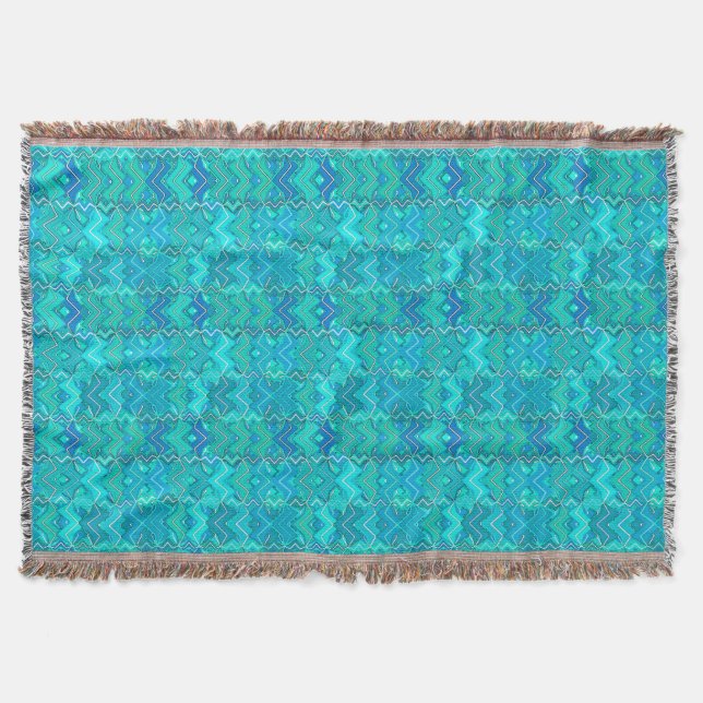 Tribal Batik Print, Türkis, Aqua und Meer Decke (Vorderseite)