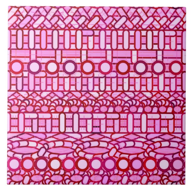 Tribal-Batik - Rosa- und Bordeauxtöne Fliese (Vorderseite)