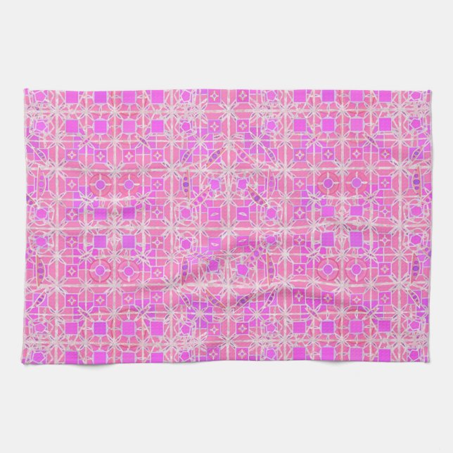 Tribal Batik - Rosa- und Orchideenfarben Geschirrtuch (Horizontal)