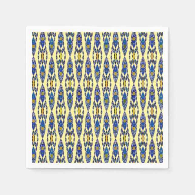 Tribal Batik - Steel Blue, Grau und Gelb Serviette (Vorderseite)