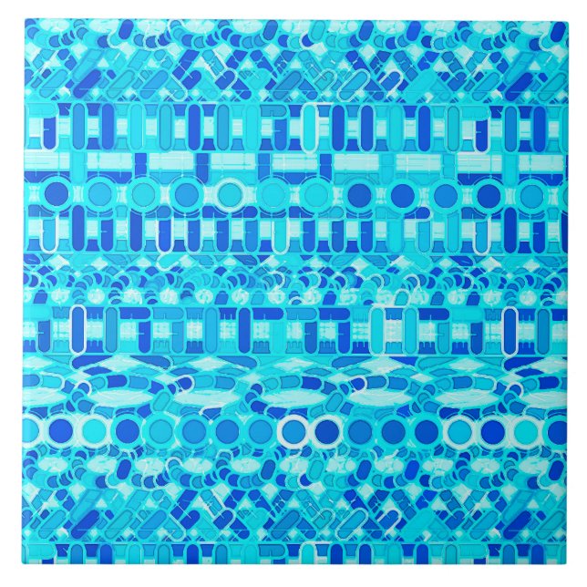 Tribal-Batik - Türkis, Aqua und Kobaltblau Fliese (Vorderseite)
