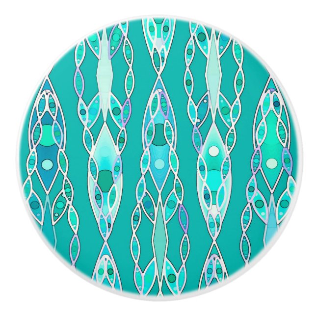 Tribal Batik - Türkis und Aquamarine Keramikknauf (Vorderseite)