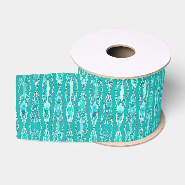 Tribal Batik - Türkis und Aquamarine Ripsband (Spule)