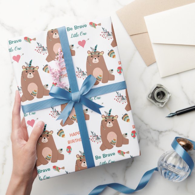 Tribal Bear Happy Birthday Geschenkpapier (Schenken)