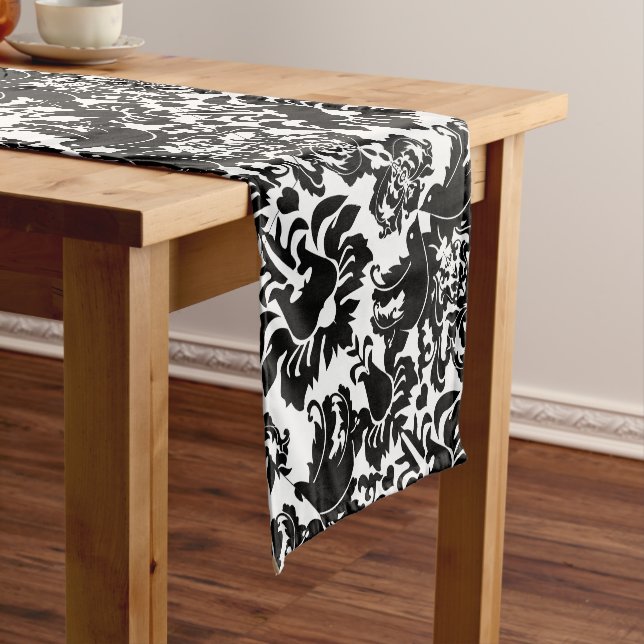 Tribal Black Love Bird Damask Muster Kurzer Tischläufer (Beispiel)