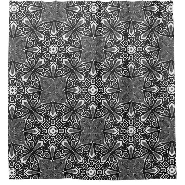 Tribal Black+White Muster Duschvorhang (Vorderseite)