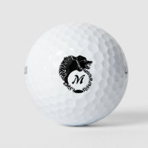 Tribal Black Wolf Head Silhouette Laurel Monogram