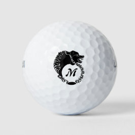 Tribal Black Wolf Head Silhouette Laurel Monogram Golfball