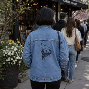 Tribal Black Wolf Heulende Illustration Tinte Jeansjacke