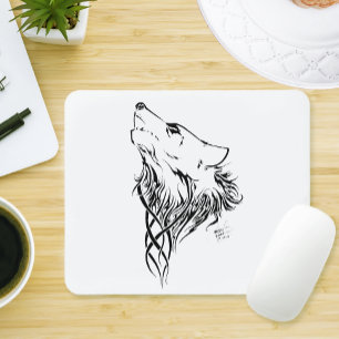 Tribal Black Wolf Howl Mousepad