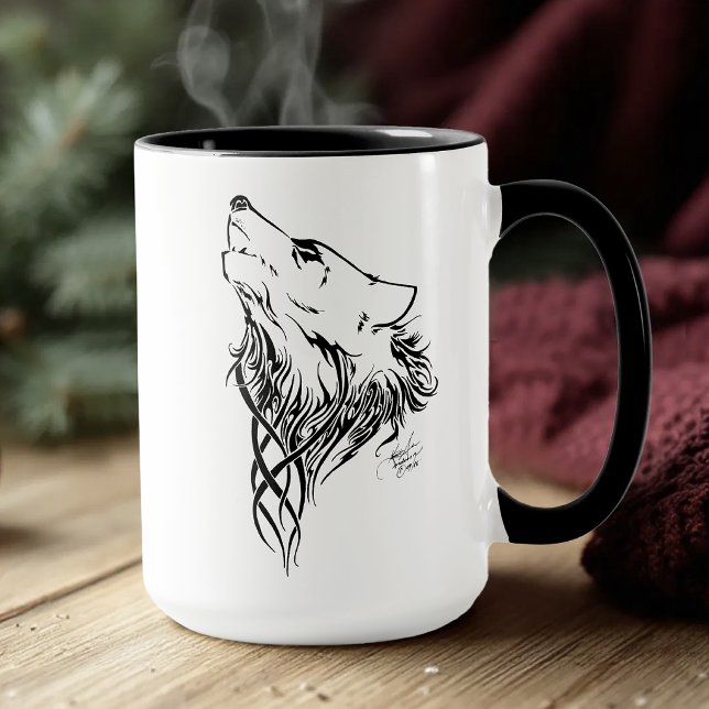 Tribal Black Wolf Howl Tasse (Von Creator hochgeladen)