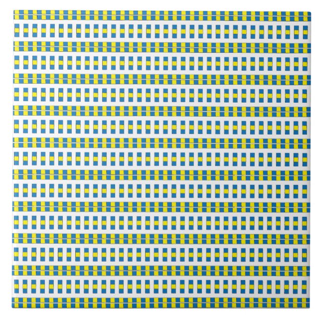 Tribal-blaues, gelbes und weißes geometrisches Mus Fliese (Vorderseite)