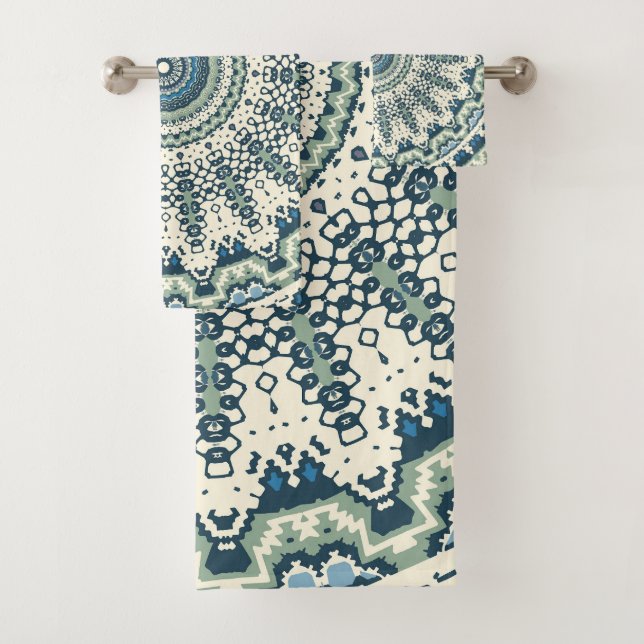 Tribal Blue Green Mandala Badhandtuch Set (Insitu)