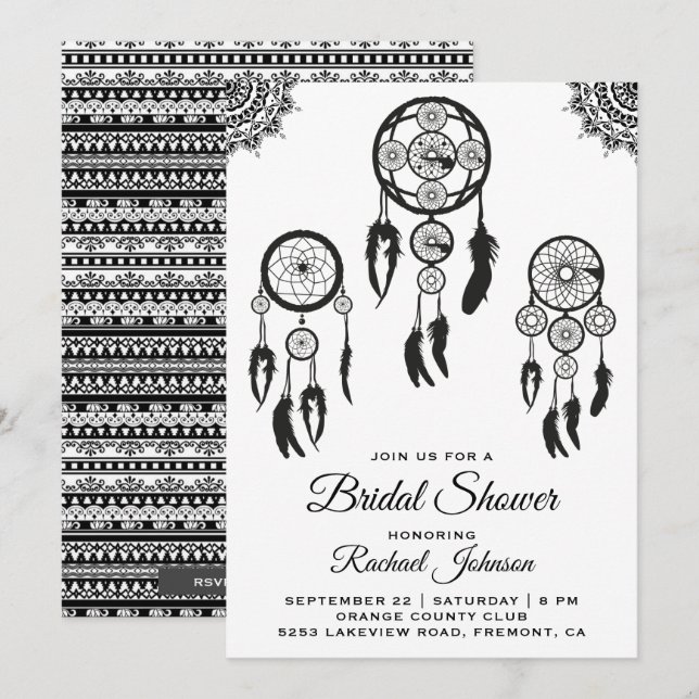 Tribal Boho Dream Catcher Bridal Dusche Einladung (Vorne/Hinten)