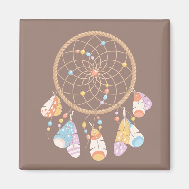 Tribal Boho Dreamcatcher auf Brown Magnet (Vorne)