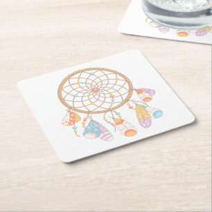Tribal Boho Dreamcatcher auf Weiß Rechteckiger Pappuntersetzer