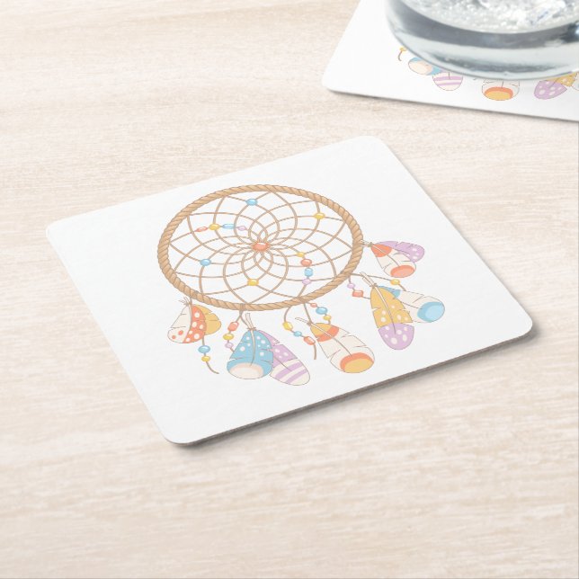 Tribal Boho Dreamcatcher auf Weiß Rechteckiger Pappuntersetzer (angewinkelt)