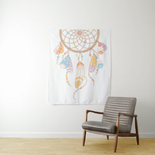 Tribal Boho Dreamcatcher auf Weiß Wandteppich