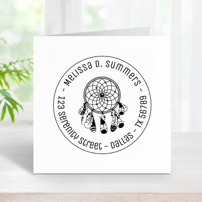 Tribal Boho Dreamcatcher Round Address 3 Gummistempel (Von Creator hochgeladen)