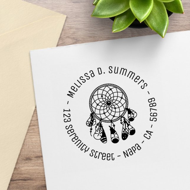 Tribal Boho Dreamcatcher Round Address 4 Gummistempel (Von Creator hochgeladen)