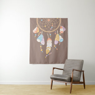 Tribal Boho Dreamcatcher über Brown Wandteppich
