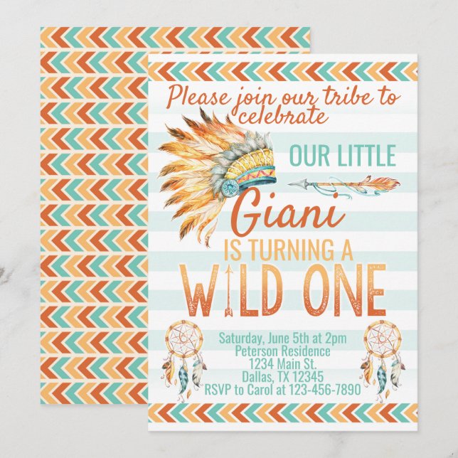 Tribal Boho Headdress Birthday Party Einladung (Vorne/Hinten)