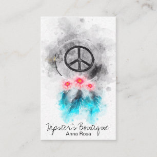 *~* Tribal Boho Peace Sign Feathers Blume Grunge Visitenkarte