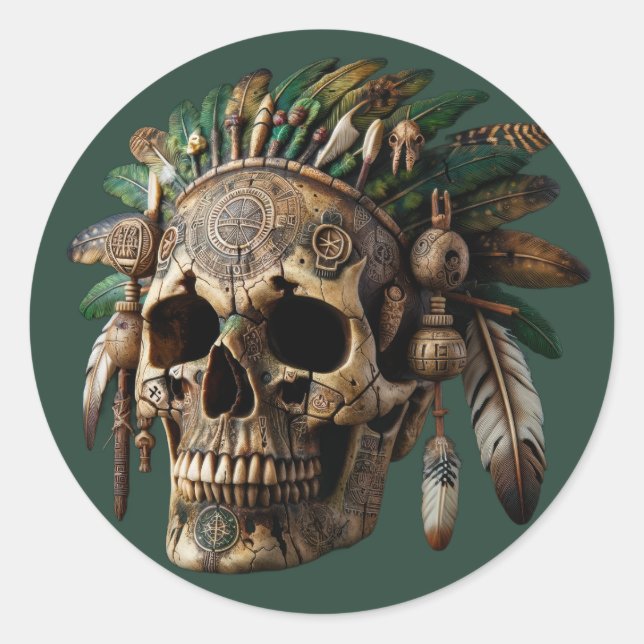 Tribal Clan Skull Runder Aufkleber (Vorderseite)