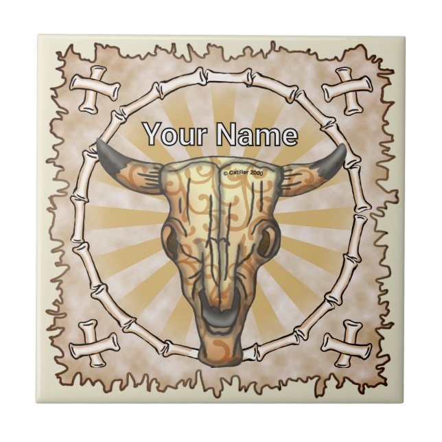 Tribal Cow Skull Fliese (Vorderseite)