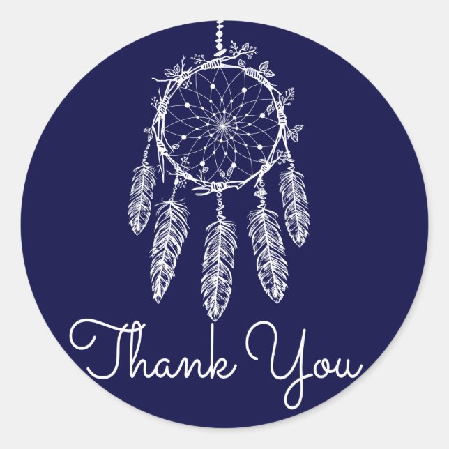 Tribal danke Ihnen Dream Catcher Navy Blue Runder Aufkleber (Vorderseite)