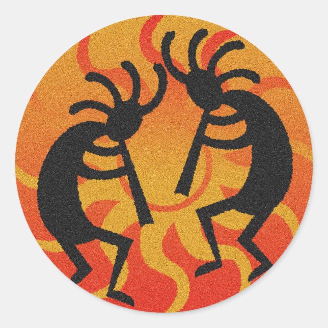 Tribal Desert Sun Southwest Kokopelli Runder Aufkleber (Vorderseite)