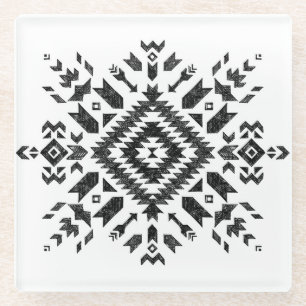 Tribal Design: Schwarz-Weiß Handgezeichnet Glasuntersetzer