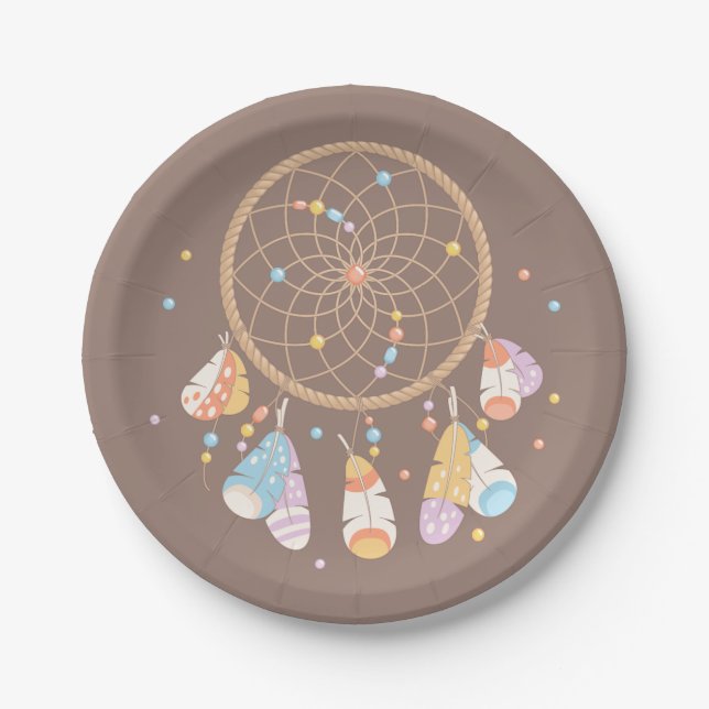 Tribal Dreamcatcher Boho Baby Brown Pappteller (Vorderseite)
