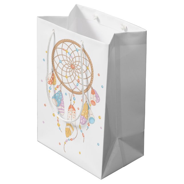 Tribal Dreamcatcher Boho Baby Shower Mittlere Geschenktüte (Rückseite Schrägansicht)