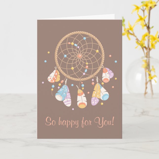 Tribal Dreamcatcher Boho Brown Have Baby Karte (Gelbe Blume)