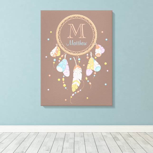 Tribal Dreamcatcher Boho Brown Monogram Initial Leinwanddruck (Insitu (Holzboden))