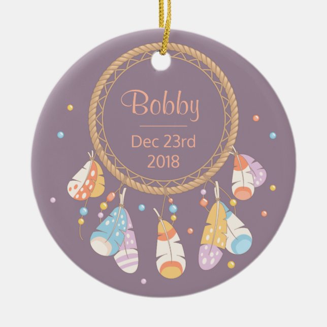 Tribal Dreamcatcher Boho New Baby Keepake Keramikornament (Vorne)