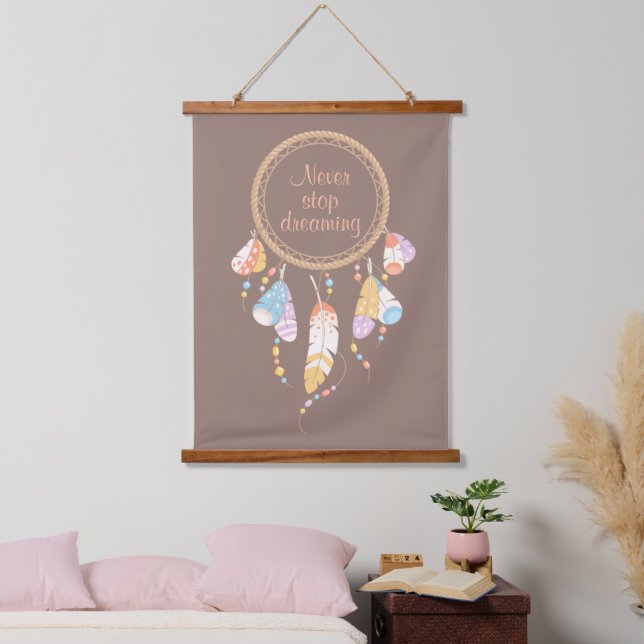 Tribal Dreamcatcher Boho Quote Brown Wandteppich Mit Holzrahmen (Schlafzimmer)