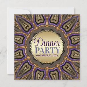 Tribal Earth Orange Lila Gold Dinner Party Einladung