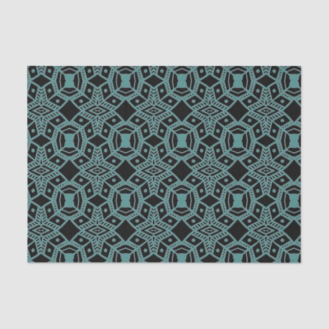 Tribal Edelsteine Schwarz-Aquamarines Muster-Geweb Seidenpapier (Vorderseite)
