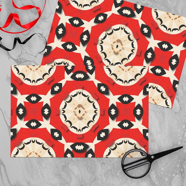 Tribal Ethnic Boho Chic Geometric Red Black Beige Seidenpapier (Von Creator hochgeladen)
