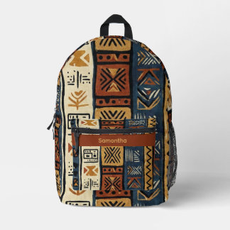 Tribal Ethnic Brown Gold & Green Bedruckter Rucksack