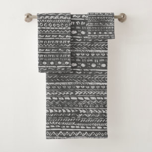 Tribal Ethnic Mud Stoffmuster Grau Weiß Badhandtuch Set