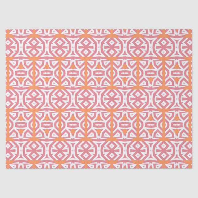 Tribal Ethnic Orange Pink Geometric Muster Seidenpapier (Vorderseite)