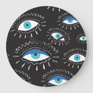 Tribal Eye Feathers Fashion Pattern Große Wanduhr